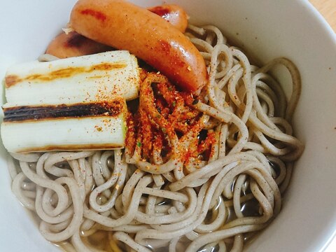 ウインナーと焼きネギのお蕎麦